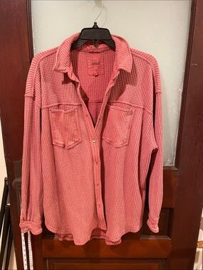 aerie Waffle Button-Down Shirt Jacket - Dusty Rose Pink